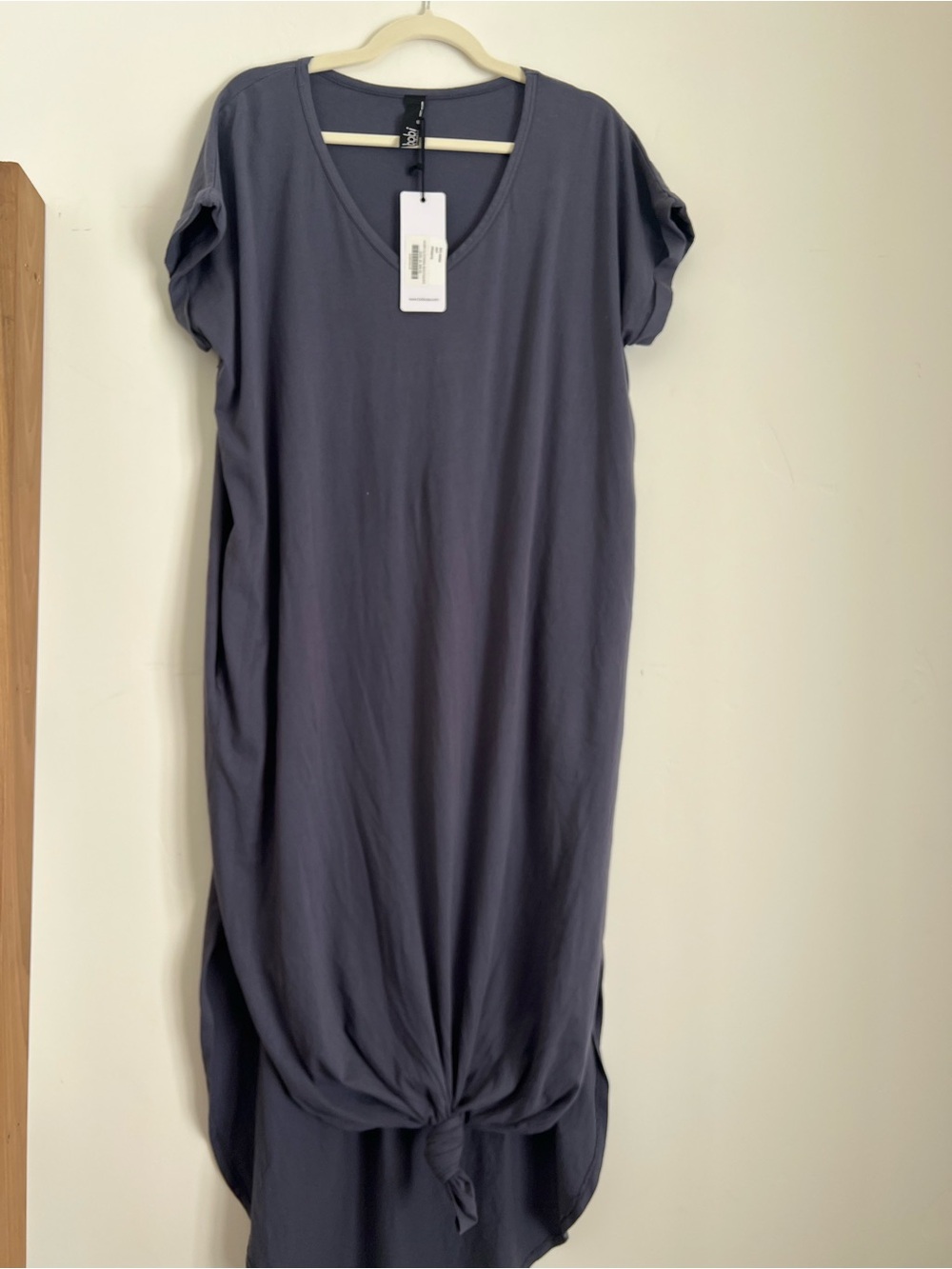 Bobi Los Angeles V-Neck Midi Dress with Front Knot - Slate